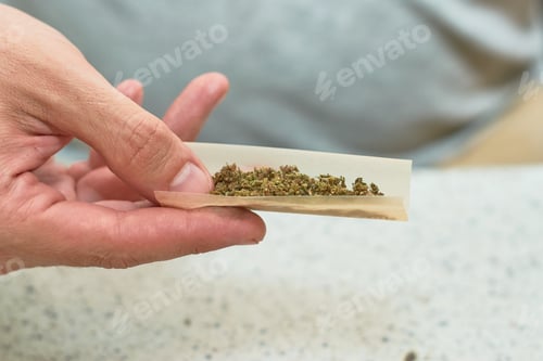 Preview: Man hands rolling a joint or cigarette with marihuana