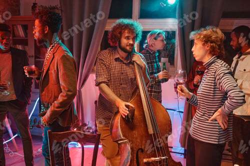 Preview: People visiting party with musician
