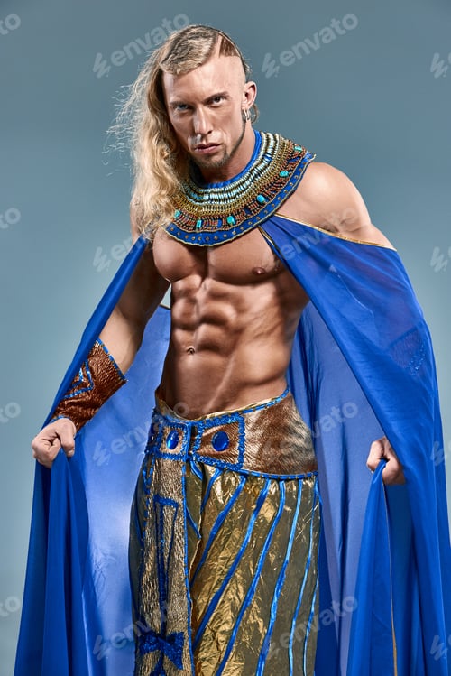 Preview: The Man In The Image Of The Ancient Egyptian Pharaoh On Blue Background