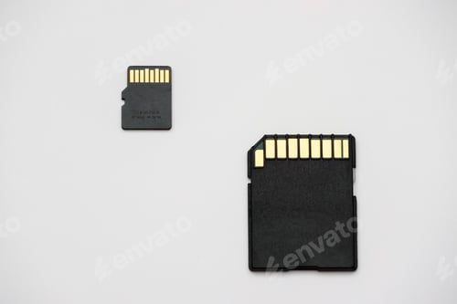 Preview: Micro SD Sandisk memory card and SD card on a white surface