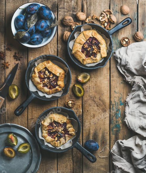 Preview: Slow food concept with plum and walnut crostata pie