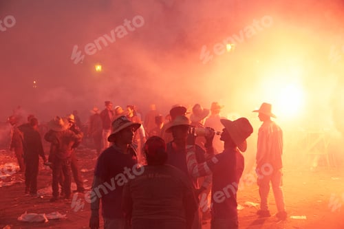 Preview: CUBA - DECEMBER 28, 2018: people participating in Popular firework party in Cuba