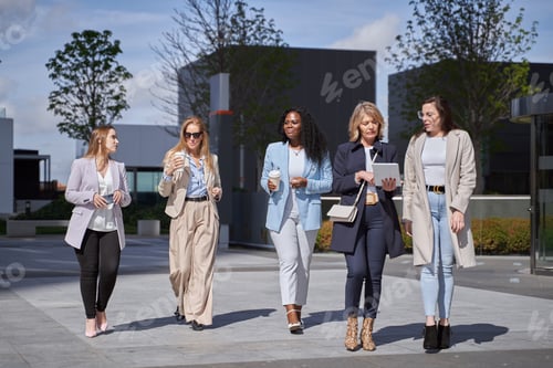 Preview: Professional Women Discussing Business in Financial District