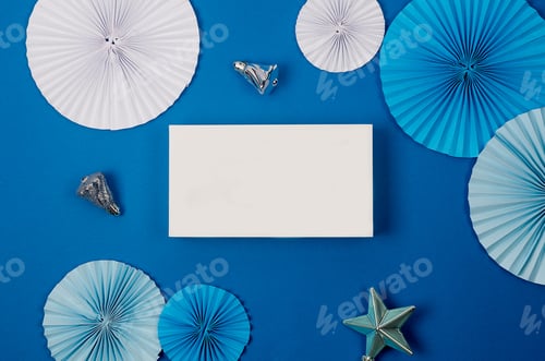 Preview: Blank Card with Party Decorations on Blue