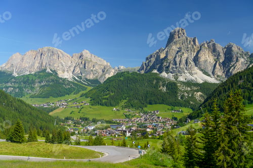 Preview: Mountain landscape along the road to Campolongo pass, Dolomites