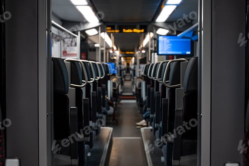 Vista previa: Train inside, empty seats on the train.