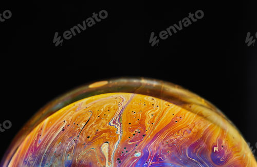 Preview: Virtual reality space with abstract multicolor psychedelic planet. Closeup Soap bubble like