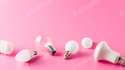 Preview: close-up view of various light bulbs on pink, energy concept