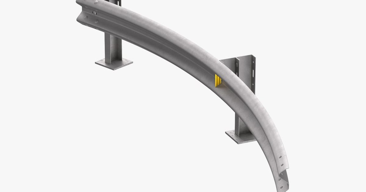 Curved Highway Guardrail, Single W-Beam, 5m 3D, Incl. barrier & curved ...