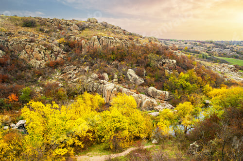 Preview: Aktovsky Canyon in Ukraine surrounded large stone boulders