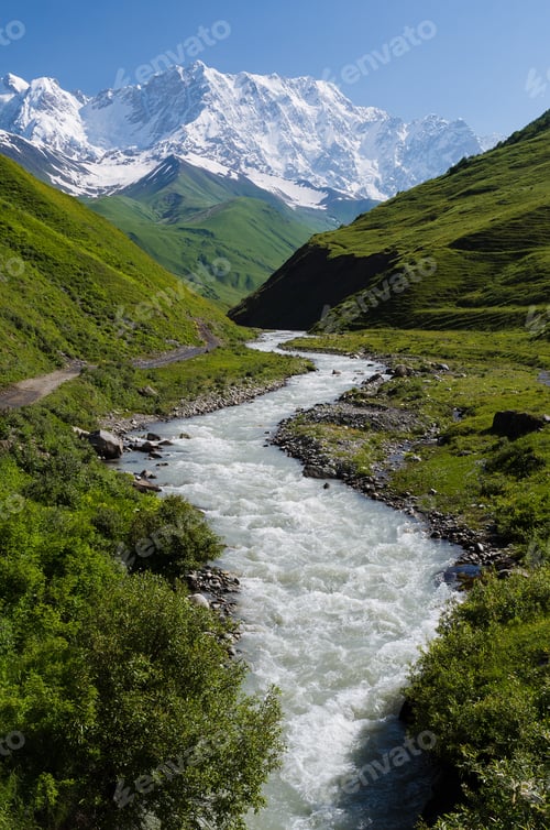 Preview: Summer landscape with a mountain river in Svaneti