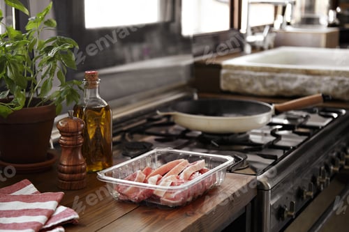Preview: Steak ready to be prepared in a beautiful kitchen