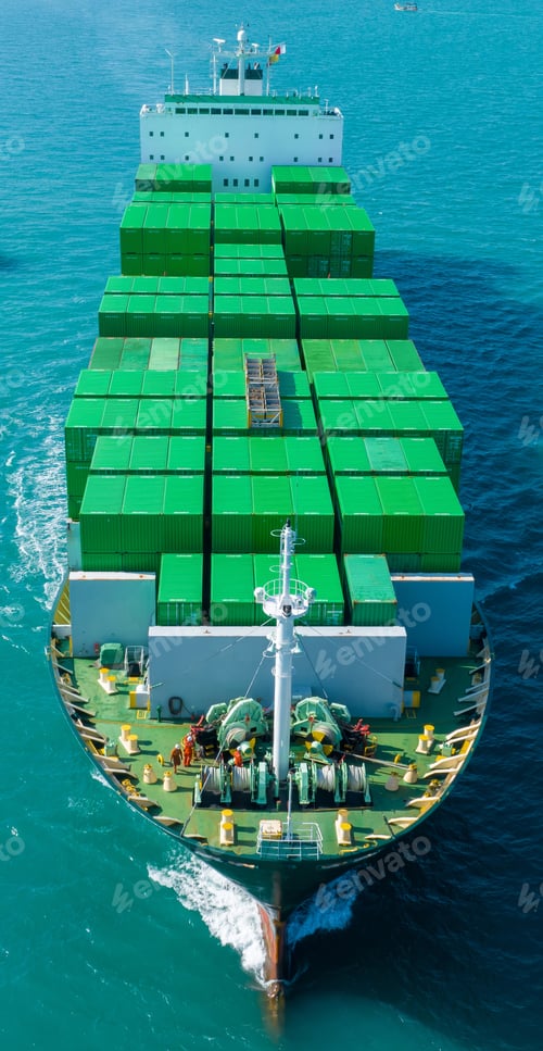 Preview: Green Cargo Container Ship, Cargo Container only green color. container ship running
