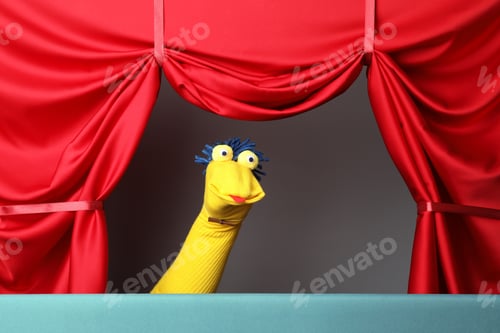Preview: Creative puppet show on stage with red curtains