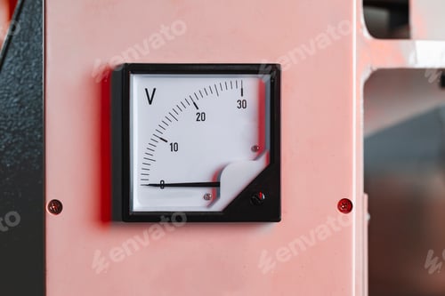Preview: Control panel with voltmeter in a factory close up
