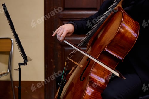 Preview: Musician playing cello in a church during an intimate concert event