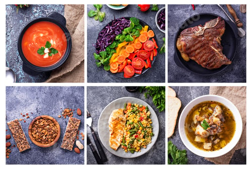 Preview: Food collage. Different healthy dishes