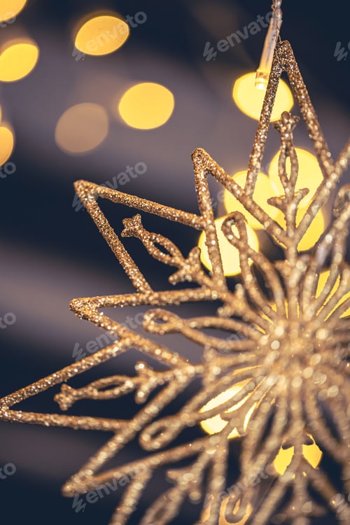 Preview: Christmas background with decorative star with bokeh lights.