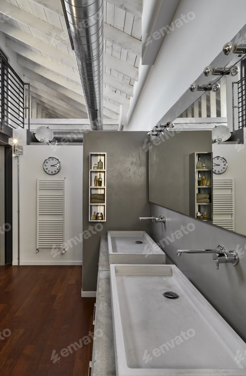 Preview: Interiors of the Modern Bathroom in the Industrial Style Penthouse