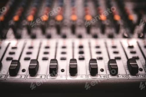 Preview: Sound studio recording equipment, music mixer controls at concert or party in a night club