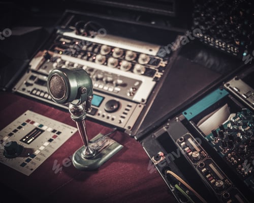 Preview: Close-up of boutique recording studio control desk.