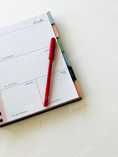 Preview: Daily planner opened to Christmas Day.
