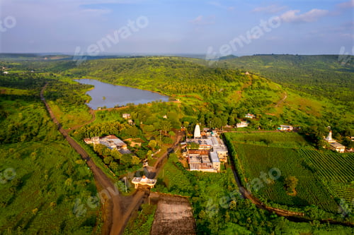 Preview: Aerial view of old Hindu temple, India.