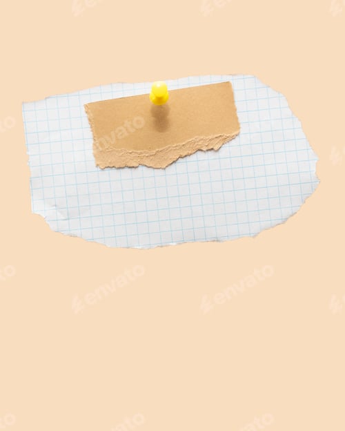 Preview: Torn piece of school notebook in a grid and brown piece of paper with beige tape