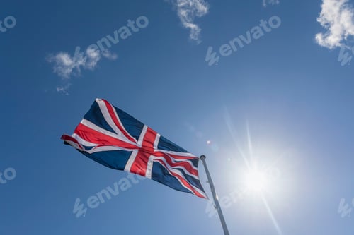 Preview: Union Jack in blue sky with backlight