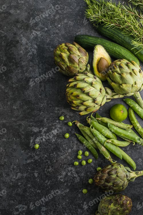Preview: High fibre fresh green vegetables. Healthy vegan diet food high in antioxidants