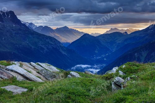 Preview: Chamonix valley in the clouds. France