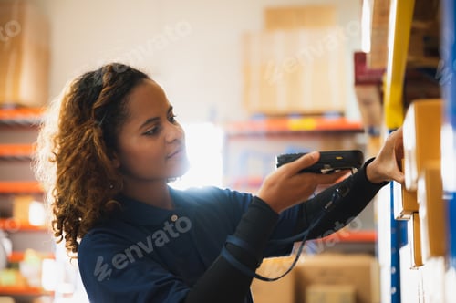 Preview: Portrait of African American worker in warehouse, International export business concept