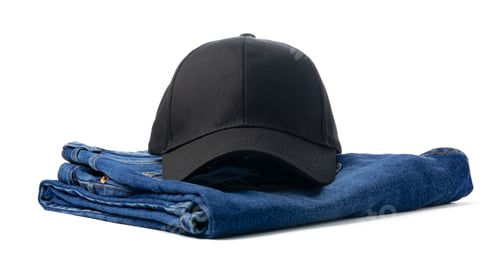 Preview: Black Hat and Jeans on White Background