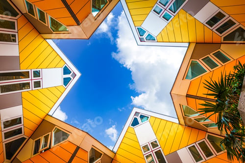 Preview: Vibrant Yellow Cube Houses, Rotterdam, a Modern Architectural and Tourist Attraction in Netherlands