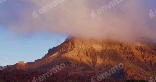 Preview: Lava scenery in Teide National Park, desert landscape in sunset, Tenerife, Canary Islands. Colourful