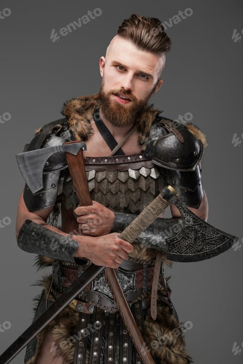 Preview: Bearded Viking warrior dressed in fur and light armor