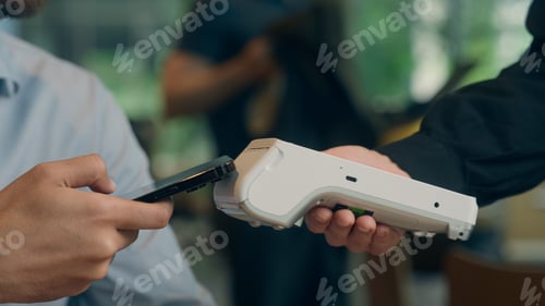 Preview: Close up hands visitor man pay bill food order in cafe restaurant unrecognizable waiter holding