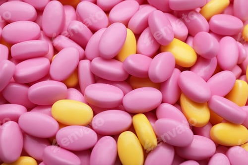 Preview: Many bright dragee candies as background, closeup