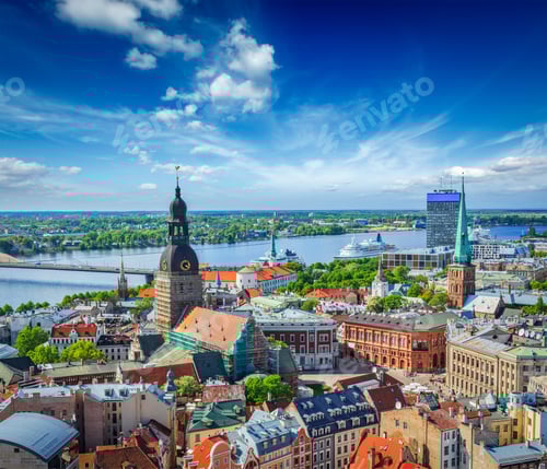 Preview: Aerial view of Riga center from St. Peter's Church, Riga, Latvia