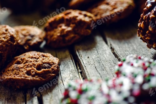 Preview: Delicious Chocolate Cookies on a Rustic Wooden Board