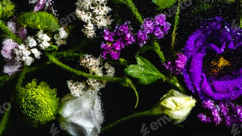 Preview: beautiful various wet flowers on black background