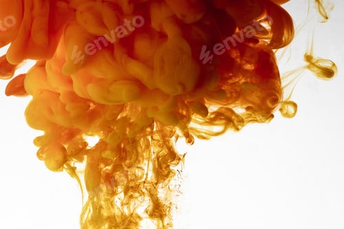 Preview: Close up view of orange paint swirls isolated on white