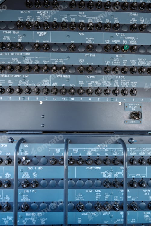 Preview: Aircraft flight deck with buttons and knobs