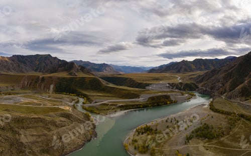 Preview: The confluence of Chuya and Katun rivers in Autumn. Altai, Russia