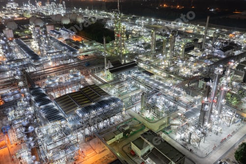 Preview: Overhead View of Industrial Refinery at Night