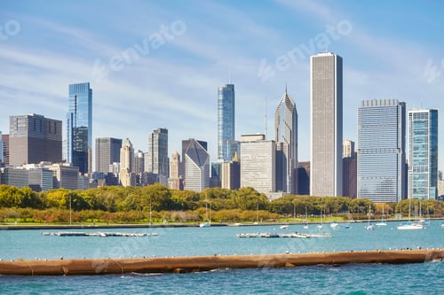 Preview: Chicago city skyline on a sunny day, USA.