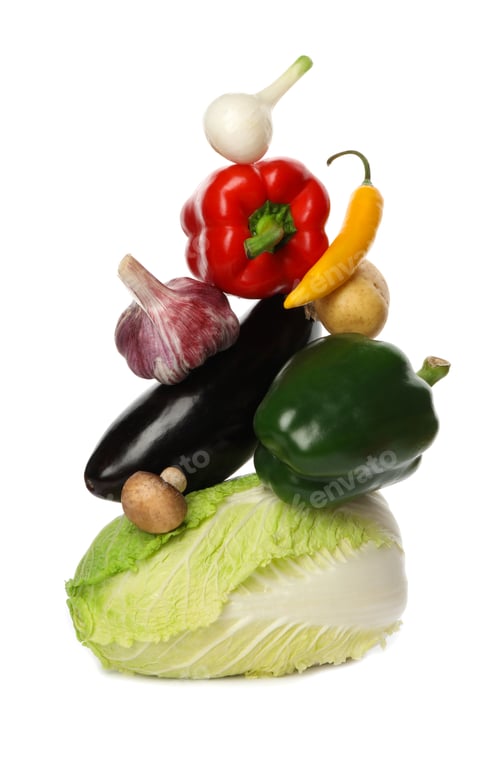 Preview: Many different delicious vegetables on white background