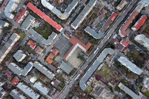 Preview: Aerial Urban Landscape, Flat of Blocks from a Drone. Above view of Cluj Napoca City, Romania