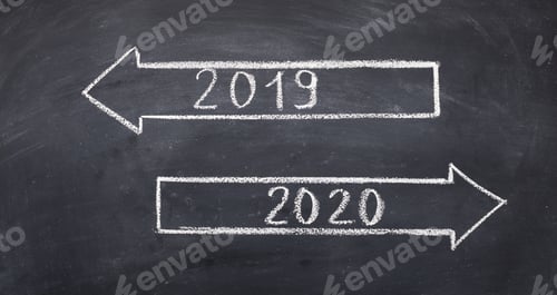 Preview: Two direction signs with arrows and numbers 2019 and 2020