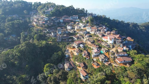 Preview: Aerial view from drone of the rural village in the mountains